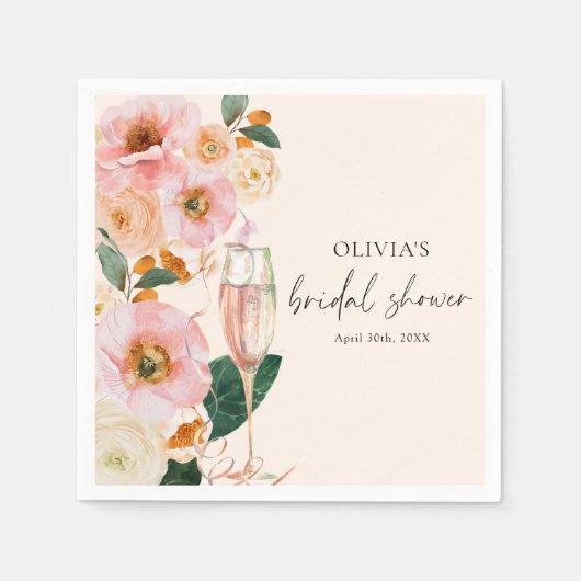 Boho Roze Bloem Champagne Servet (Voorkant)