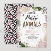 Boho Roze Bloem Cheetah Print Safari 1e Verjaardag Kaart (Voorkant / Achterkant)