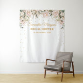 Boho roze bloem gouden bladeren bruidsdouche wandkleed (In situ)