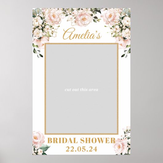 Boho roze bloem gouden bruids foto prop poster (Voorkant)