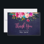 Boho Roze Bloem Navy Bruidsmeisje Dank Je Kaart<br><div class="desc">Boho Rustiek Roze Aquarel Bloem Navy Schoolbord Bruidsmeisje Dank Je Kaart</div>