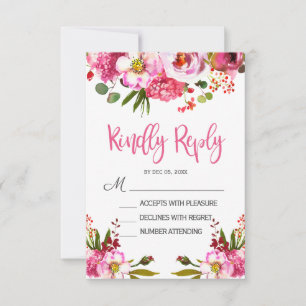 Boho Roze Bloem Typografie Trouw RSVP kaart