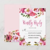 Boho Roze Bloem Typografie Trouw RSVP kaart (Voorkant / Achterkant)
