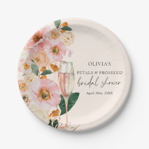 Boho Roze Bloemblaadjes & Prosecco Bruidsdiner Papieren Bordje