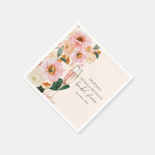 Boho Roze Bloemblaadjes & Prosecco Bruidsfeest Servet (Hoek)