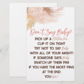 Boho roze bloembloem zeg niet Baby shower spel Briefpapier (Voorkant / Achterkant)