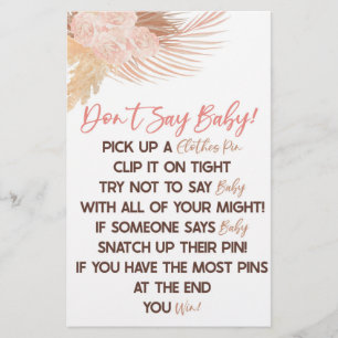 Boho roze bloembloem zeg niet Baby shower spel Briefpapier