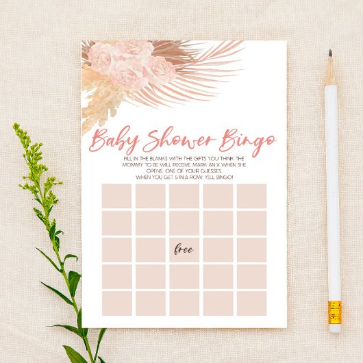 Boho roze bloembloemen bingo Baby shower spel Briefpapier