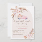 Boho Roze Bloemboog Pompoen Truck Baby shower Kaart (Voorkant)
