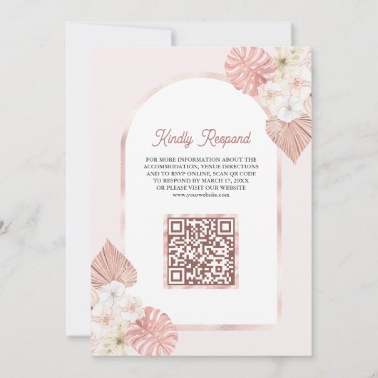 Boho roze bloemboog QR code moslim bruiloft Kaart (Achterkant)