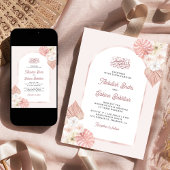 Boho roze bloemboog QR code moslim bruiloft Kaart