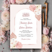 Boho roze bloemboog QR code moslim bruiloft Kaart