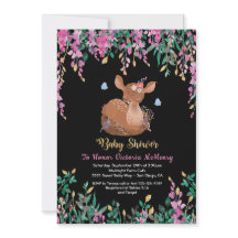Boho Roze Bloemen Baby Herten Douche Uitnodiging