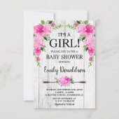 Boho Roze Bloemen Baby shower Invitation Girl Kaart (Voorkant)