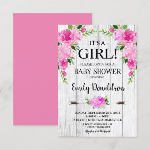 Boho Roze Bloemen Baby shower Invitation Girl Kaart