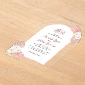 Boho Roze Bloemen Boog Moslim Huwelijk Acryl Uitnodigingen (Laagn)