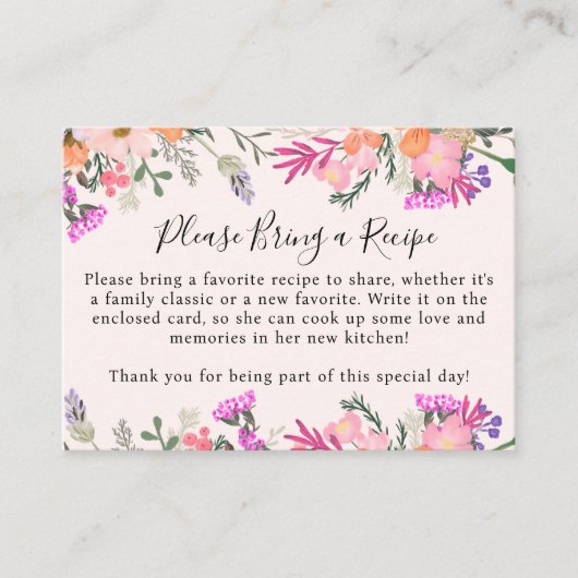 Boho Roze Bloemen Breng een Recept Vrijgezellenfee Informatiekaartje (Voorkant)