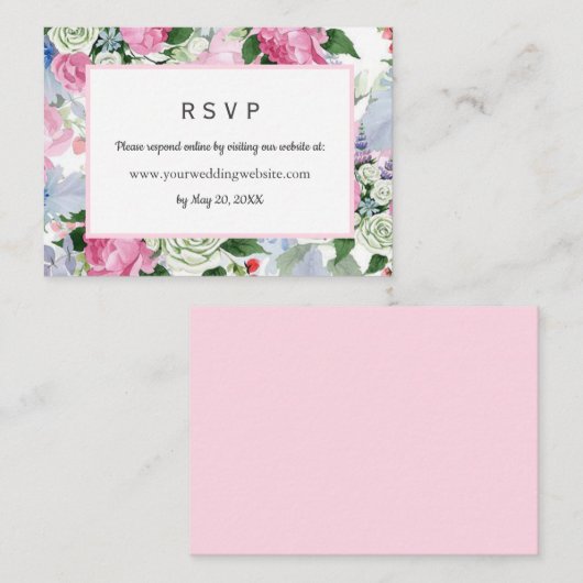 Boho roze Bloemen Bruiloft RSVP Online Website Visitekaartje (Voorkant / Achterkant)