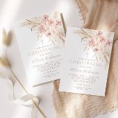 Boho Roze Bloemen Doopsel Uitnodiging