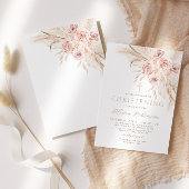 Boho Roze Bloemen Doopsel Uitnodiging