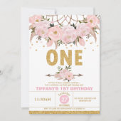 Boho Roze Bloemen Droomvanger 1e Verjaardag Meisje Kaart (Voorkant)