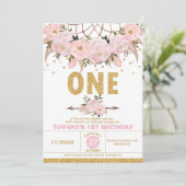 Boho Roze Bloemen Droomvanger 1e Verjaardag Meisje Kaart (Staand voorkant)