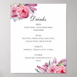 Boho roze bloemen en drink van veren bruiloft poster