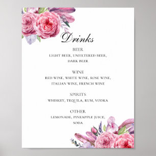 Boho roze bloemen en drink van veren bruiloft poster