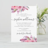 Boho roze bloemen en veren vrijgezellenfeest kaart (Staand voorkant)