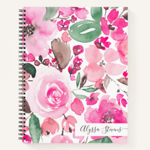Boho roze bloemen florale waterverf patroon notitieboek