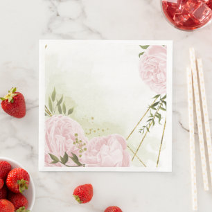 Boho roze bloemen groene bladeren botanisch servet