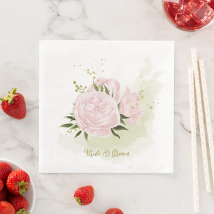 Boho roze bloemen groene bladeren botanisch servet