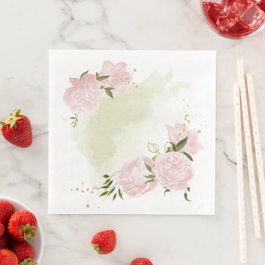 Boho roze bloemen groene bladeren botanisch servet (Insitu)