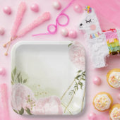 Boho roze bloemen groene bladeren botanische papieren bordje (Feest)