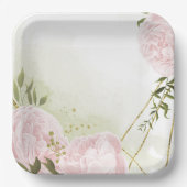 Boho roze bloemen groene bladeren botanische papieren bordje (Voorkant)