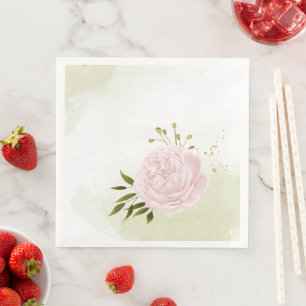 Boho roze bloemen groene bladeren botanische servet