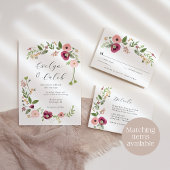  Boho Roze Bloemen Huwelijk Kaart