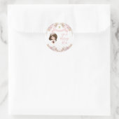 Boho Roze Bloemen Meisje 1e Communie Uw Boodschap Ronde Sticker (Tas)