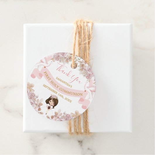 Boho Roze Bloemen Meisje 1e Heilige Communie Dank  Bedankjes Labels (In situ)