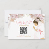 Boho Roze Bloemen Meisje 1e Heilige Communie RSVP- Bedankkaart (Voorkant)