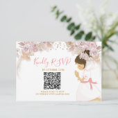 Boho Roze Bloemen Meisje 1e Heilige Communie RSVP- Bedankkaart (Staand voorkant)