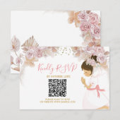 Boho Roze Bloemen Meisje 1e Heilige Communie RSVP- Bedankkaart (Voorkant / Achterkant)