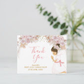 Boho Roze Bloemen Meisje EERSTE Heilige Communie K Bedankkaart (Staand voorkant)