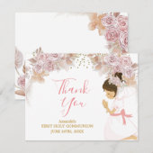 Boho Roze Bloemen Meisje EERSTE Heilige Communie K Bedankkaart (Voorkant / Achterkant)