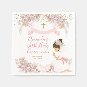 Boho Roze Bloemen Meisje EERSTE Heilige Communie Servet