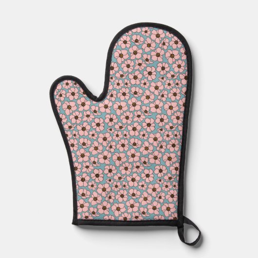 Boho Roze Bloemen Met Turquoise Blauwe Ovenwant (Voorkant)