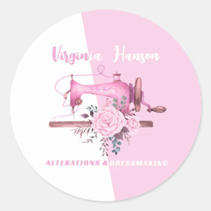 Boho Roze Bloemen Naaister Naaimachine Tailor Ronde Sticker