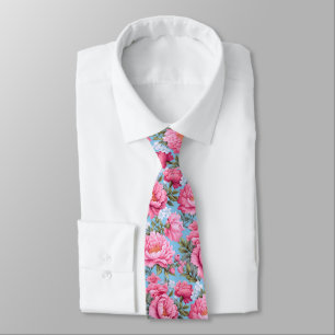 Boho roze bloemen op blauw stropdas