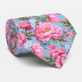 Boho roze bloemen op blauw stropdas (Opgerold)