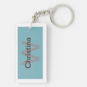 Boho Roze Bloemen Op Blauwe Sleutelhanger (achterkant)